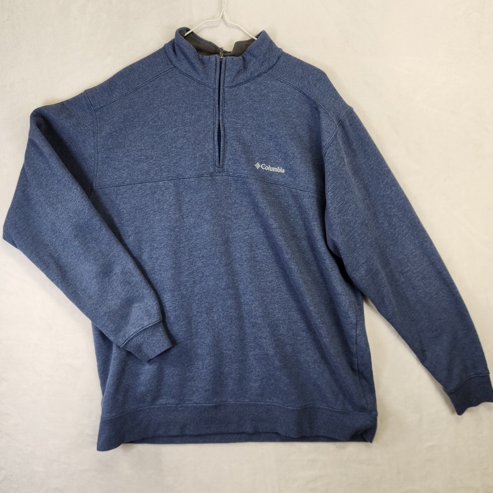 Columbia Mens XL Blue Heathered Quarter Zip Fleece Pullover Sweater Mock Neck‎